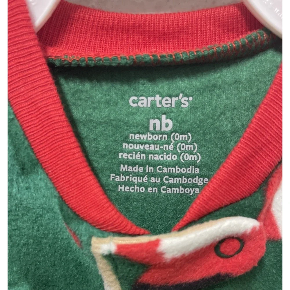 Carter's Newborn Baby 1-Piece Christmas Santa Fleece Footie Pajamas, Green, New